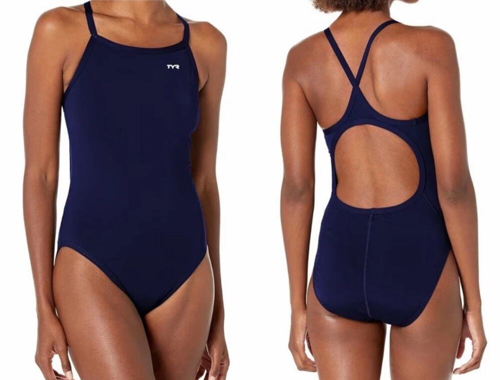 NWT TYR Women Size 40 Diamond Fit Durafast One Piece Swimsuit Keyhole Navy Blue